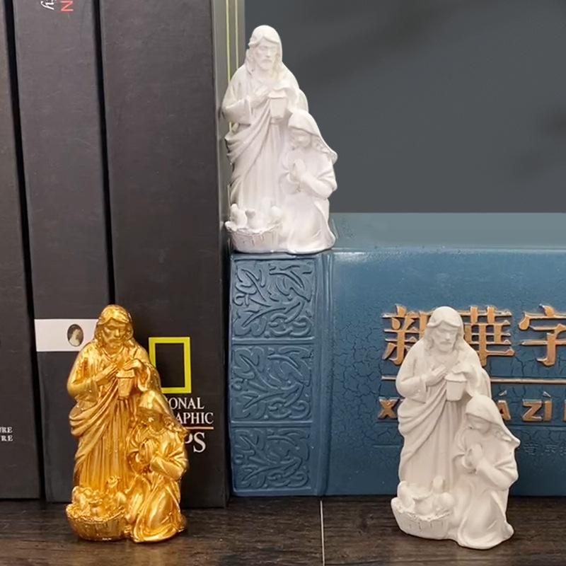 Mini Statuetta Presepe Statuine Natività Scultura in Resina della Sacra Famiglia Decorazioni per la Casa Cattolica Cristiana