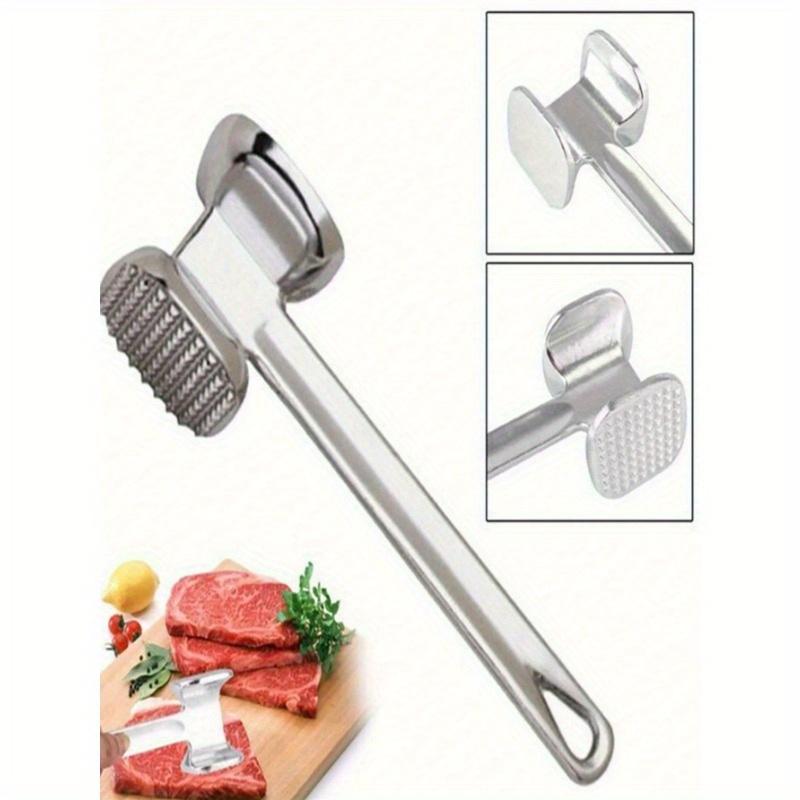 1pc Double-Sided Tenderizer Mallet Steak Hammer Aluminum Alloy Steak Cooking Tool Silver
