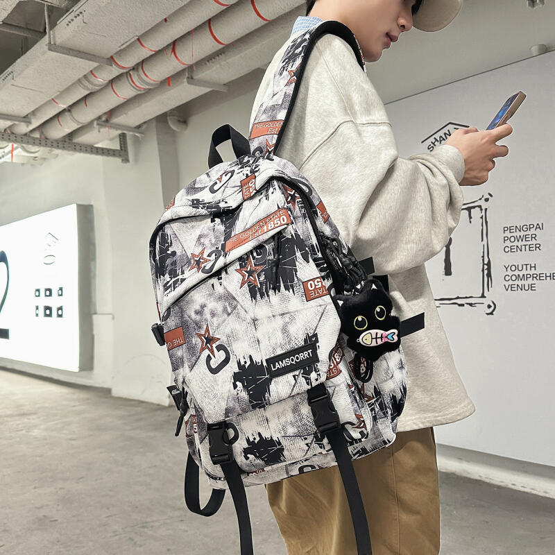 Student School Bag Nylon Backpack Men's Large Capacity Graffiti Backpack