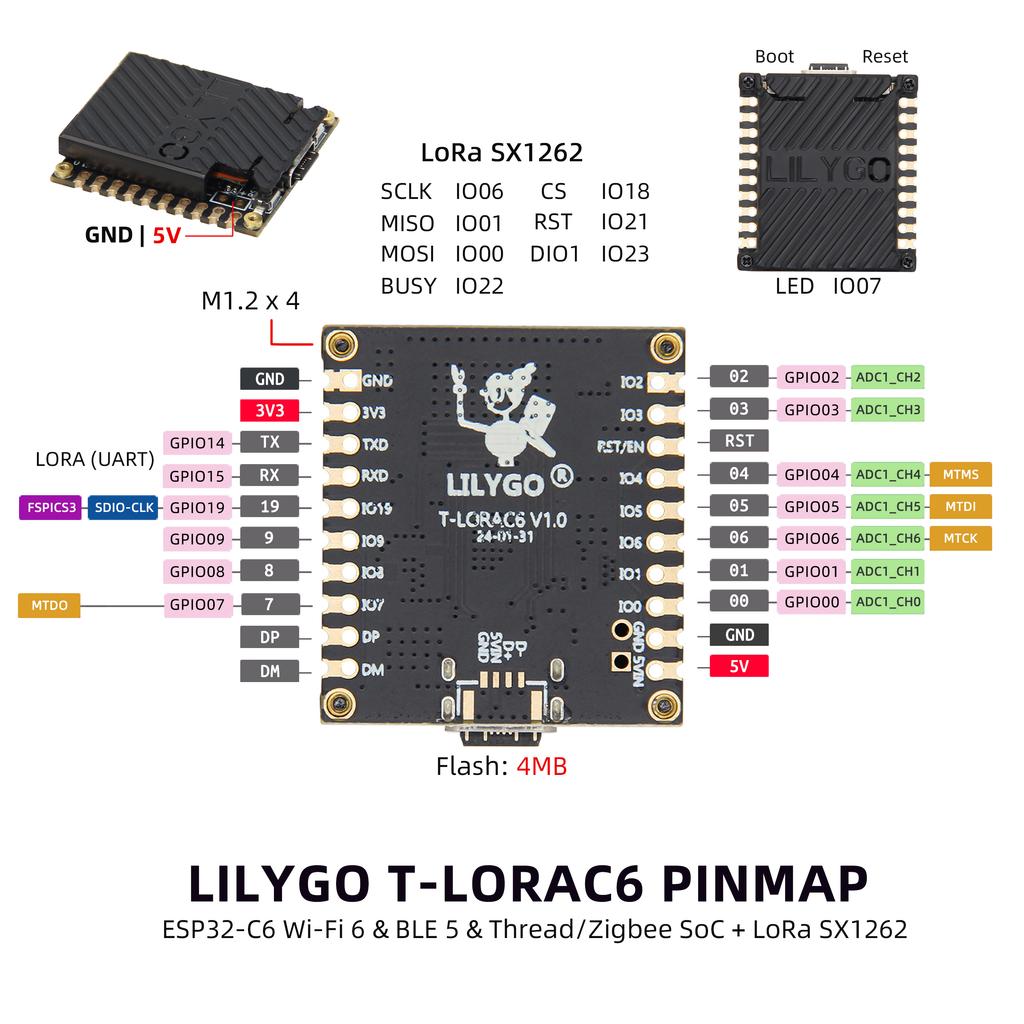 T-LORAC6 ESP32-C6 Zigbee LoRa SX1262 Wi-Fi6&BLE 5