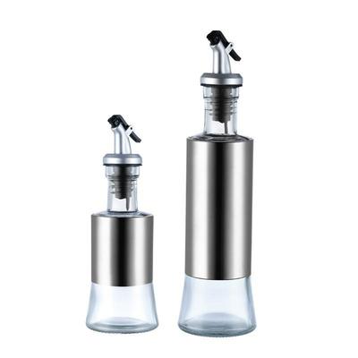 Stainless Steel Glass Oil Bottle Set - Leak-Proof Kitchen Containers for Oil, Soy Sauce, Vinegar, Wine, and Seasonings.