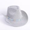 Popular European and American classic western denim straw hat, men's and women's fashion outdoor sunscreen sequined straw hat