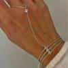Women Ladies Fashion Light Luxury Braclets Connect Finger Rings Jewelry Stainless Steel Colorful Rhinestone Tassel Bracelets