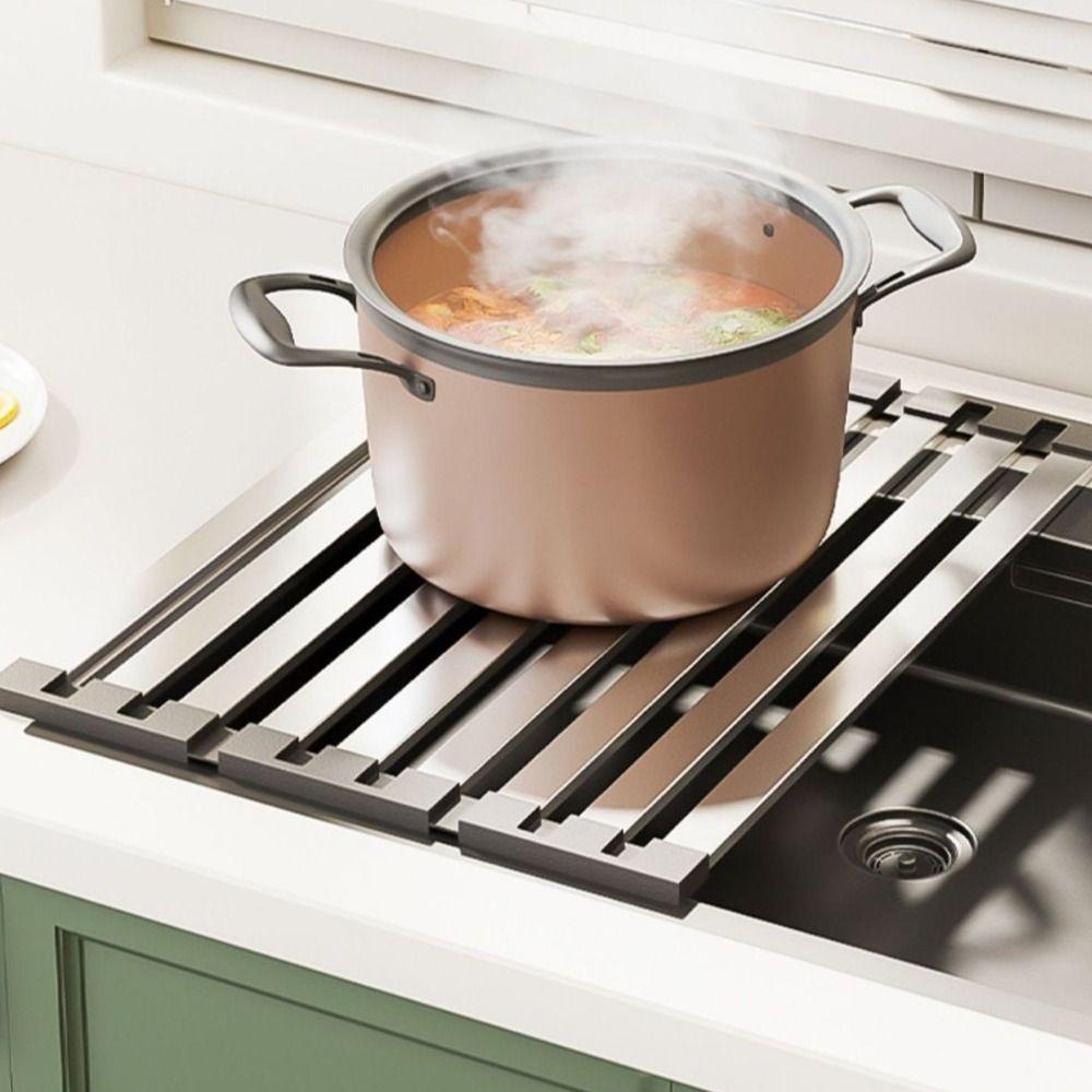 Foldable Sink Drain Rack Heat Resistant Detachable Sink Storage Rack Collapsible Space Saving Stainless Steel Drain Rack