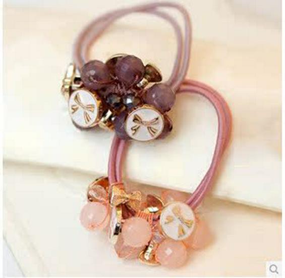 

Корейская хрустальная резинка для волос с бусинами в виде цветка, жемчужная резинка-скранчи, аксессуар для волос синий