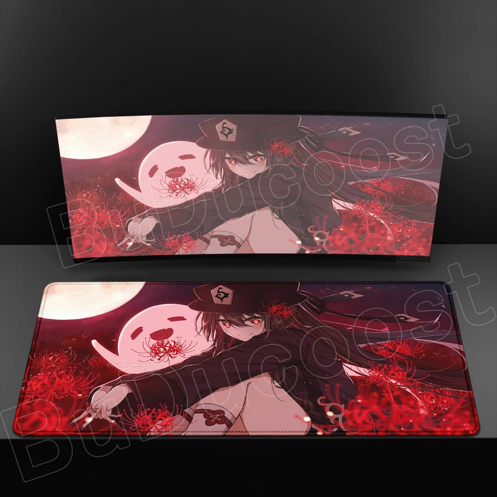 HD-Druck Genshin Impact Hu Tao Mauspads Computer Verriegelungskante Rutschfestes Gummi-Mauspad XXL Tastatur Anime Süßes Mädchen Schreibtischunterlage