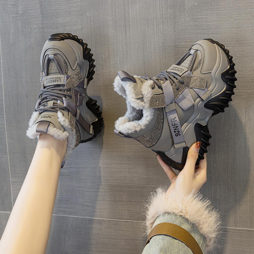 Autumn new versatile casual velvet warm thick-soled muffin heightening sports shoes small women's shoes