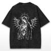Retro Dark Angel Warrior T-Shirt Oversized Wings and Sword Print Gothic Streetwear Tee Short Sleeve Top