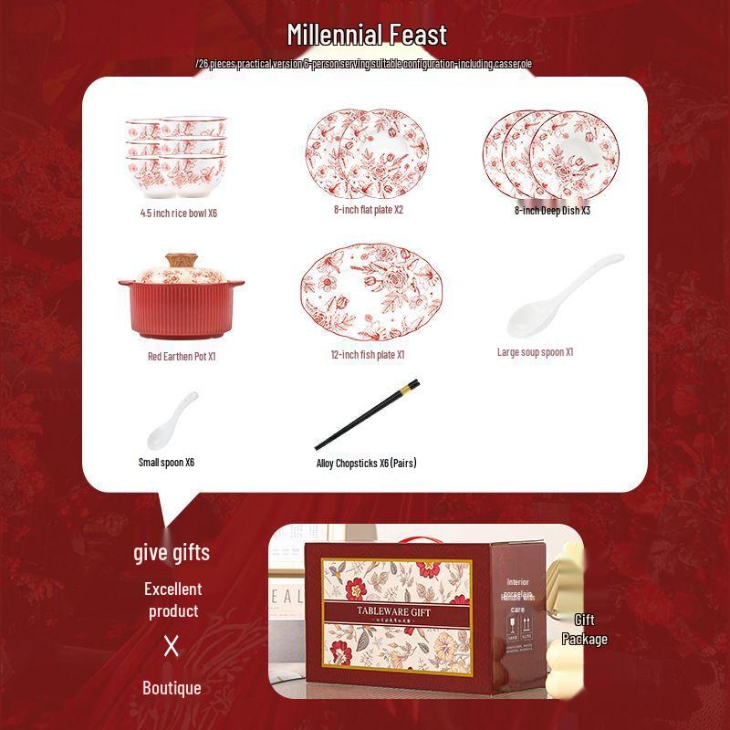 Qiu Qiao Retro Red Ceramic Dinnerware Set