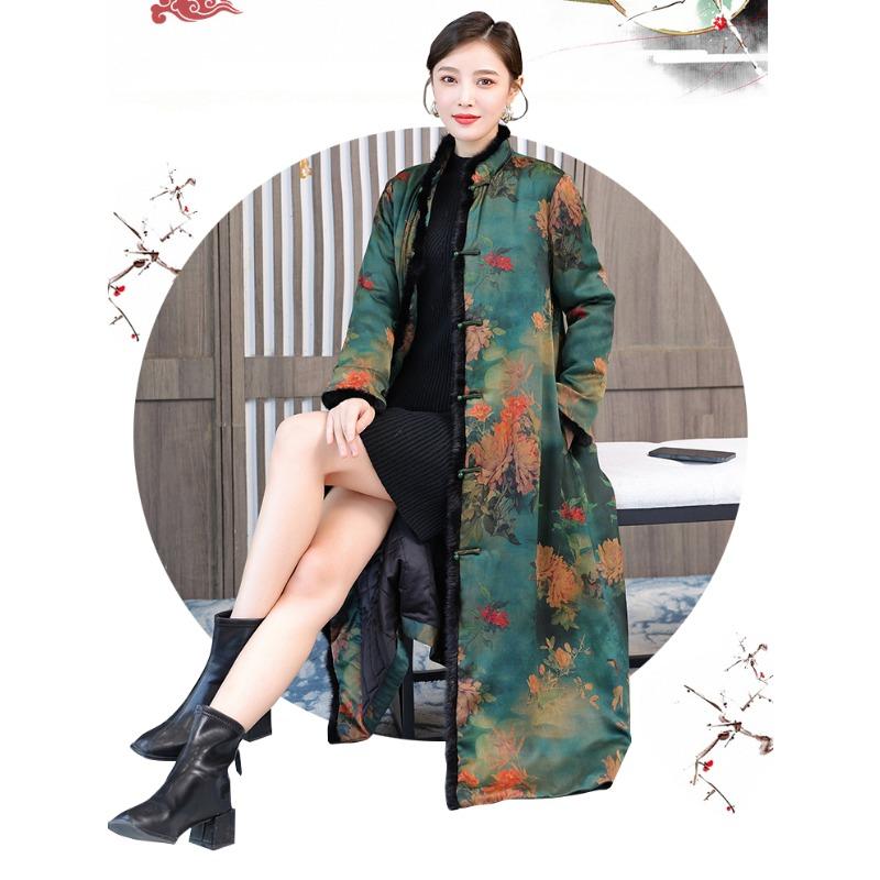 

Зимнее длинное ветровка для женщин с толстой хлопковой подкладкой и принтом. Дизайн тренча