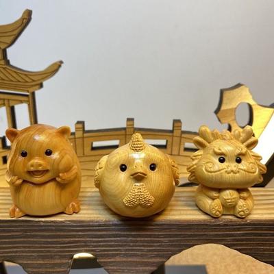 Twelve Zodiac Wood Carving Twelve Zodiac Wooden Zodiac Mini Wood Carving Wood Carving Miniature Ornaments Small Animal Cute
