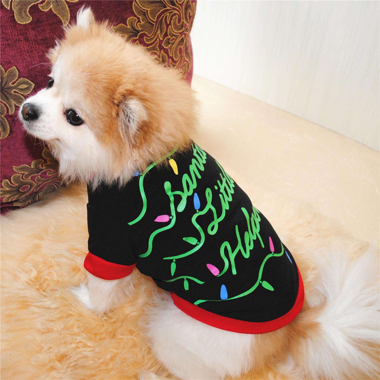

New Pattern Tricolor Christmas Dog Clothing Cotton GreenT shirt Puppy Costume M чёрный