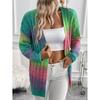 Womens Tie Dye Cardigan Long Sleeve V Neck Knit Sweater Rainbow Mid Length Vacation Street Style