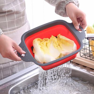 Square Collapsible Colander with Handle – Square Silicone Kitchen Strainer with Plastic Handle Collapsible Kitchen Strainer