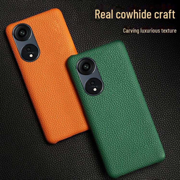 OPPO A2 Leather Half-Cover Case with Litchi Pattern - Genuine Cowhide Protective Cover for A2Pro