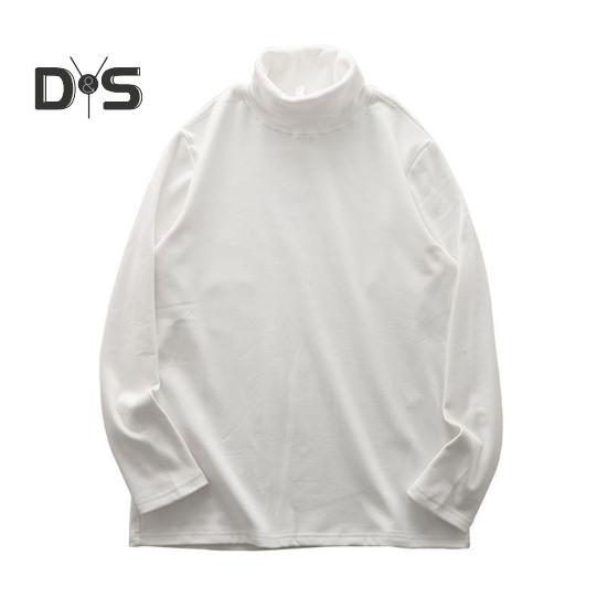 

Мужская футболка с высоким воротником, двухсторонний немецкий бархат, однотонный эластичный свитер средней длины, многослойный топ для зимы и осени M белый