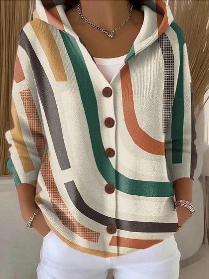 New V-neck button long-sleeved hooded sweater autumn and winter Christmas fashion personalized coat women