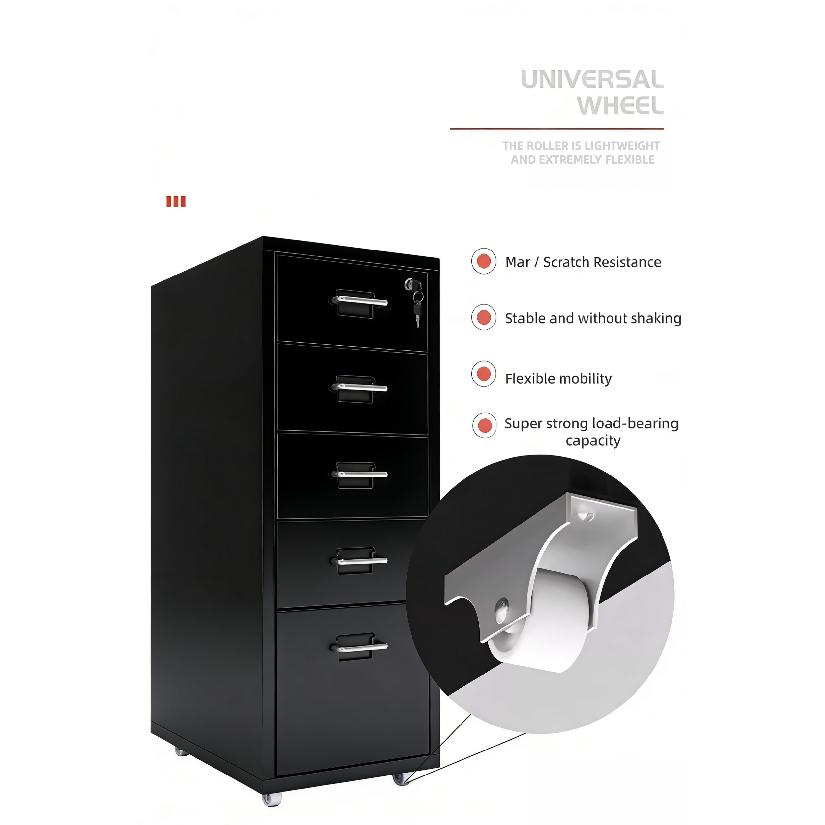 Metal filing cabinet 3/5/6 Office metal steel cabinet with wheels and lock, suitable for home offices and schools