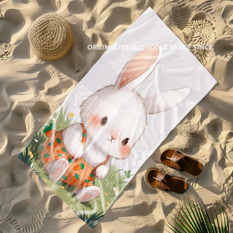 Cartoon Carrot Bunny Beach Towel Patterned Sunscreen And Windproof Suitable For Swimming Pool Camping Travel Blanket