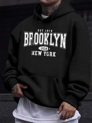 1998 BROOKLYN Graphic Print Casual Fashion Long Sleeve Hoodie with Pockets Comfortable and Stylish Simple Design Relaxed Chic