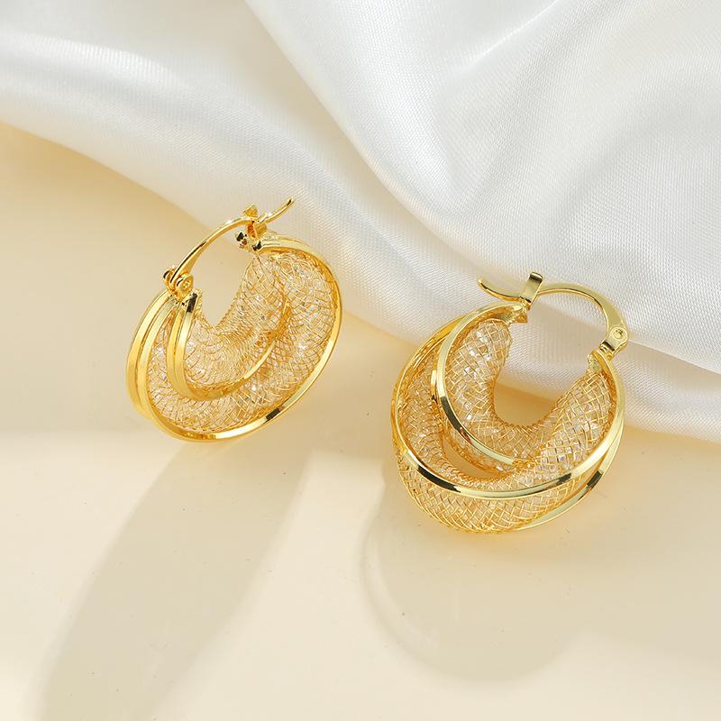 Huazi Style Zircon Stud Earrings for Women - Gold-Plated, Non-Fading Luxury Jewelry