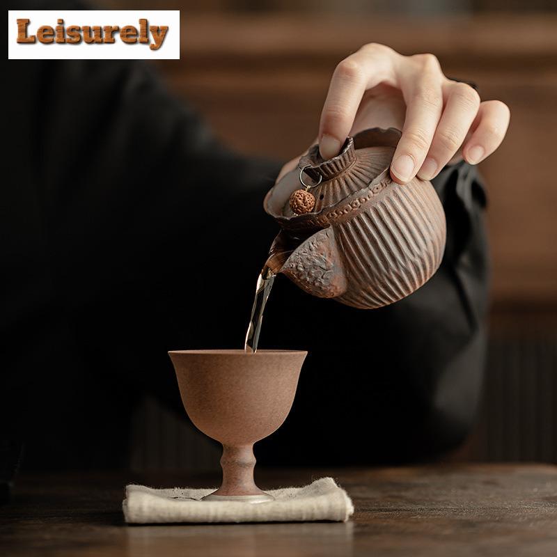 350ml Creative Old Rock Hliněná čajová konvice Ručně vyráběná proužek Hrubá hrnčířská konvice pro domácnost Konvice na přípravu čaje s filtrem Nádobí Craft