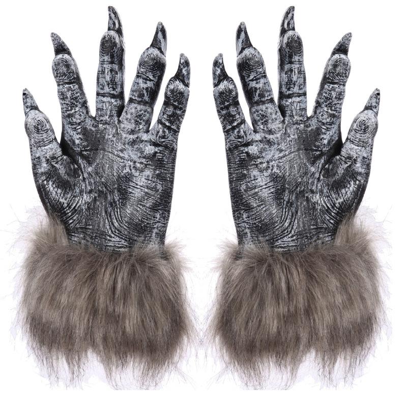 Funny Hooded Werewolf Gloves And Horror Mask Set for Halloween Costume Accessories