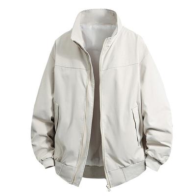 Veste Automne Homme Double Fermeture Éclair Couleur Unie Mode Homme Décontractée Lâche Col Montant
