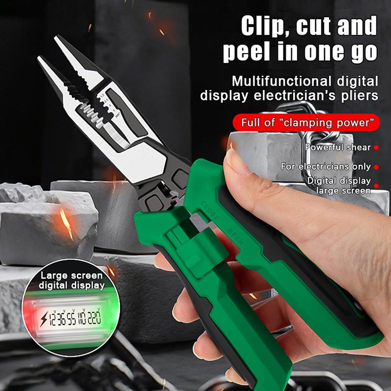 Multifunctional Wire Stripping Pliers With Digital Display Voltage Testing Cable Cutting Crimping Pliers Electrician Pliers
