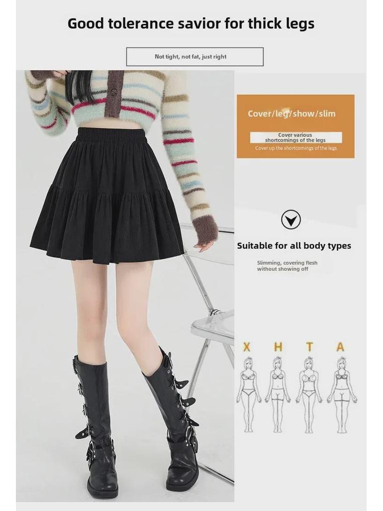 2024 Herbst/Winter High Waist Cordrock mit Rüschen A-Linie