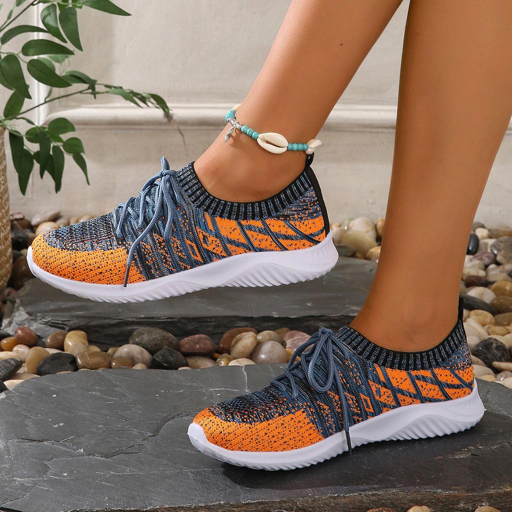 2025 autumn new sports shoes light lace-up fabric round head solid color single shoes low-top socks women's shoes