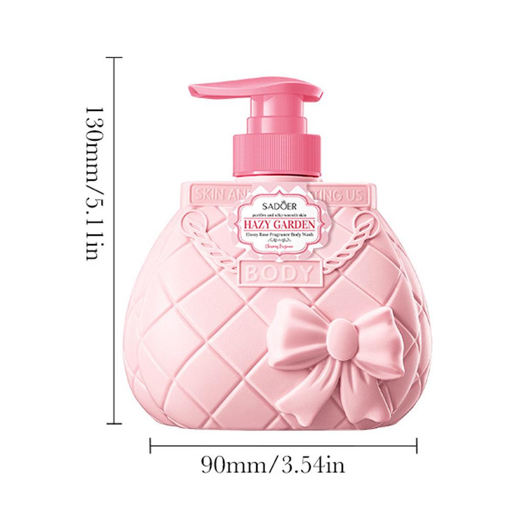 SADOER Ebony Rose Fragrance Body Wash 600ml, Cute Pink Purse Bottle Moisturizing Shower Gel with Niacinamide & Citric Acid for Long-Lasting Scent