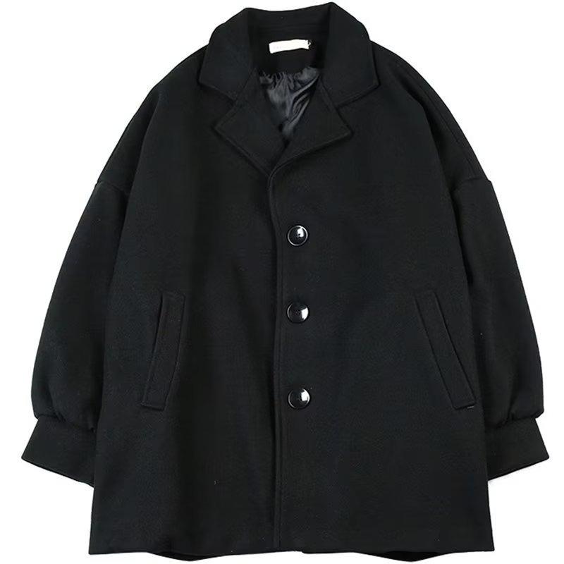 Herren Mittellanger Schwarzer Wollmantel im Koreanischen Stil – Herbst/Winter High-End Freizeitkleidung