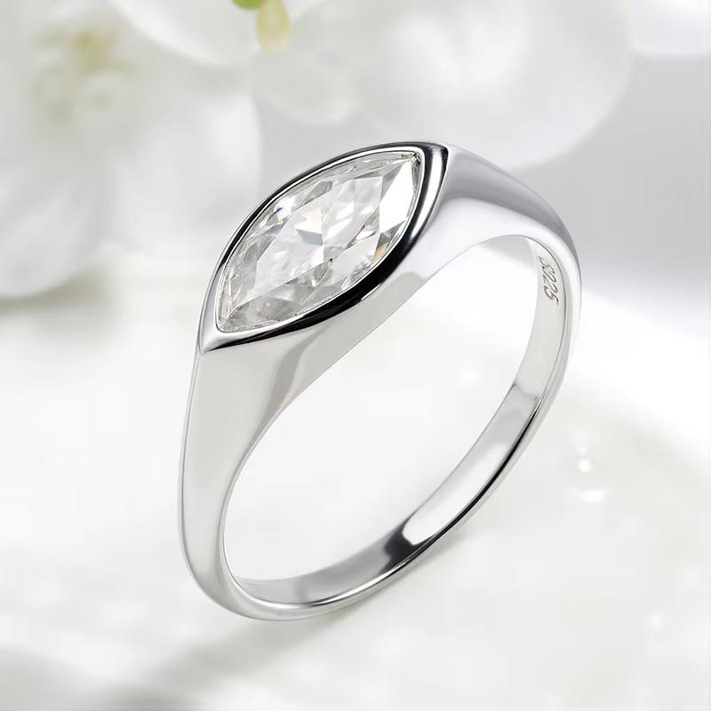 Simple Marquise Cut Moissanite Rings for Women Shine High-Quality Plated S925 Silver/Rose Gold Fine Jewelry Wedding Party Gift