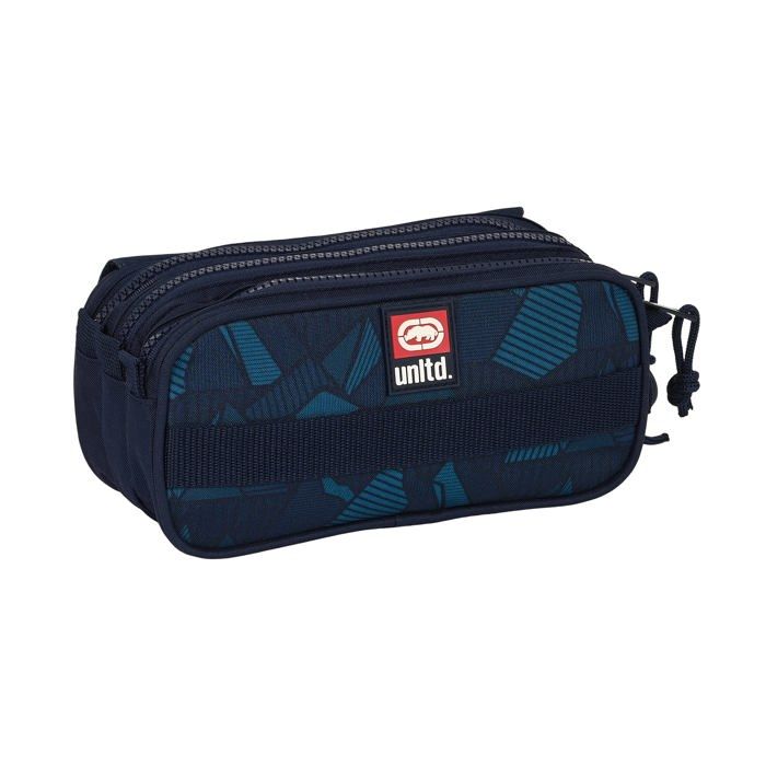 Trousse triple - safta - 21.5x8x10 cm - Bleu Marine - Polyester - Fermeture éclair - Trois compartiments