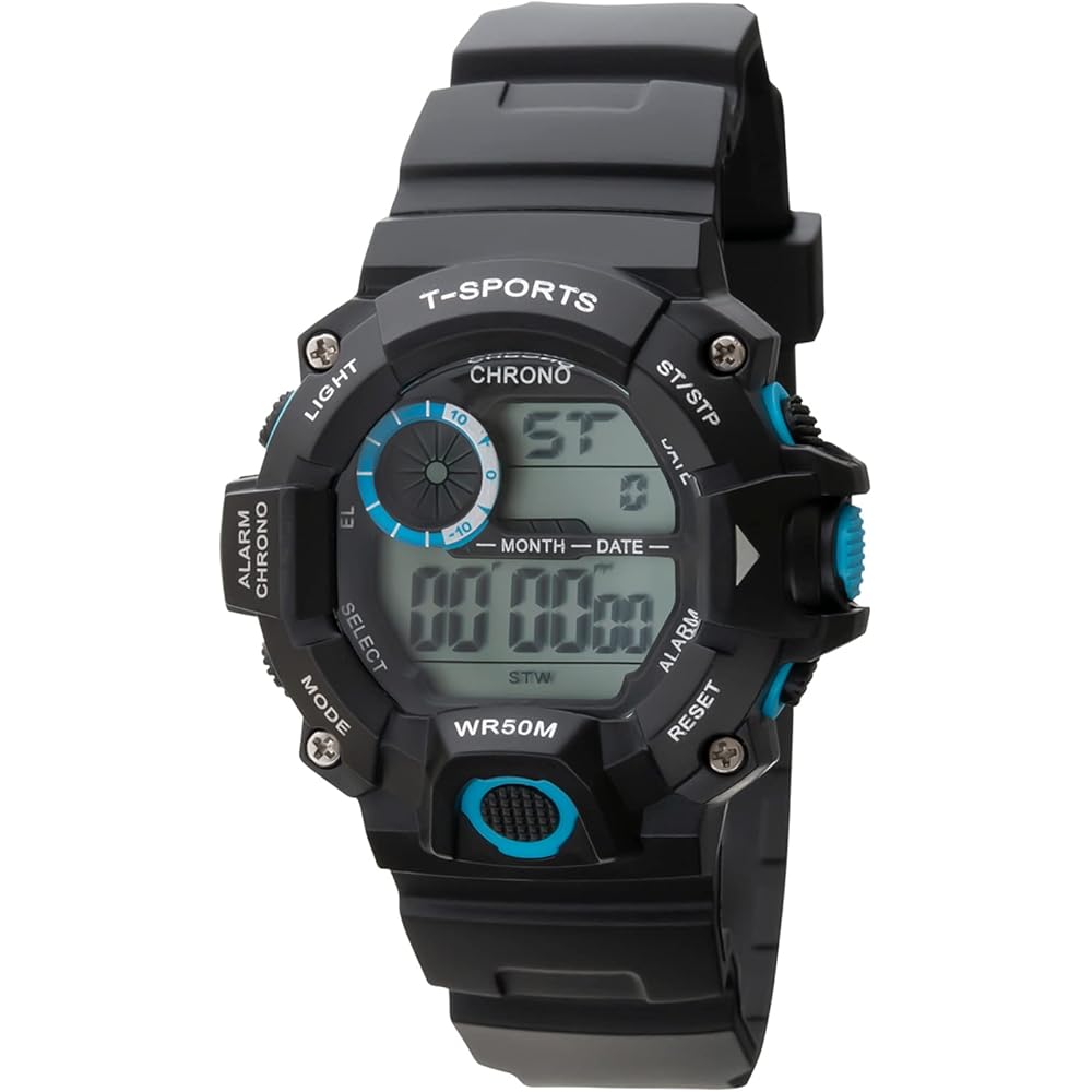 Crepha T-Sports Digital Watch Multifunctional 5ATM Water Resistant Stopwatch Large Screen Blue Men s Sports