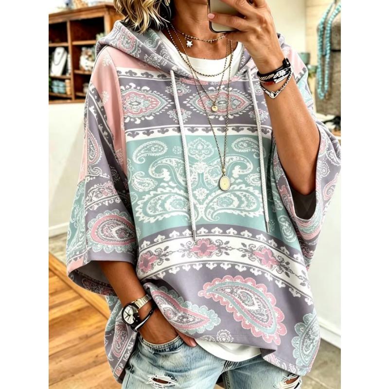 Women's Plus-Size Hooded Sweatshirt, Elegant Comfortable Simple Pattern Print,Fashionable and Versatile