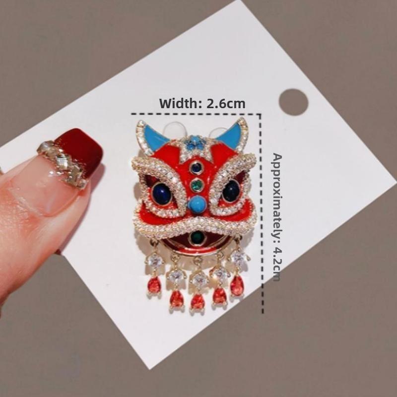 Chinese Style Red Lion Dance High End Accessory Enamel Painted Brooch