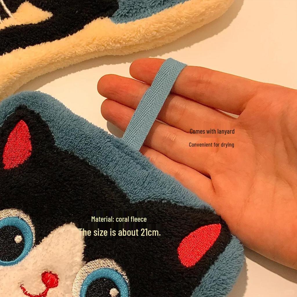 Cat-Themed Odorless Coral Fleece Hand Towel for Kitchen/Bathroom