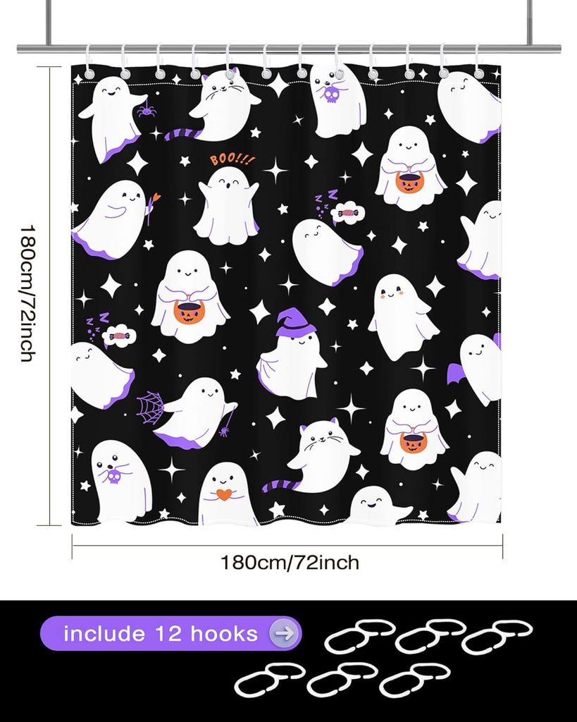 Halloween Shower Curtain For Bathroom Cute Funny Spooky Ghost Shower Curtain Waterproof Fabric Spooky Boo Ghost Decor Bath