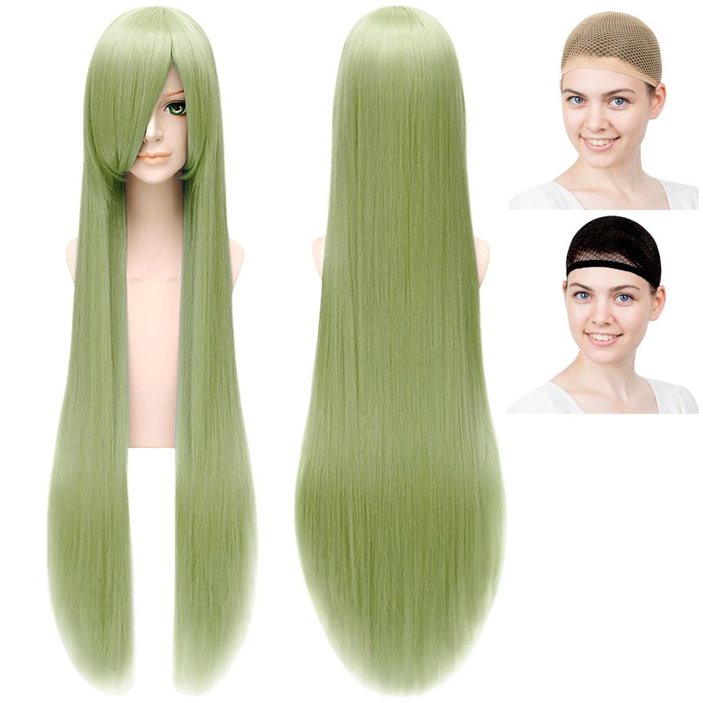 CaseEden Cosplay Wig, Premium Long, 100cm, Heat Resistant, Light Moss Green and Dull Green, WIG6179