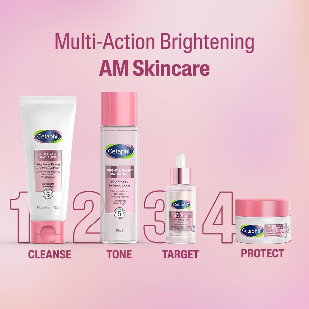 Cetaphil Brightness Reveal Creamy Cleanser 100g Aufhellendes Gesichtswaschgel für ungleichmäßigen Hautton mit Niacinamid Meerlilie