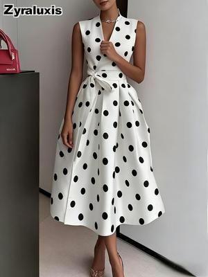 Gepunktetes Kleid Sommer Retro Neuer Stil Elegante Taille Schlankmachender Rock für Damen