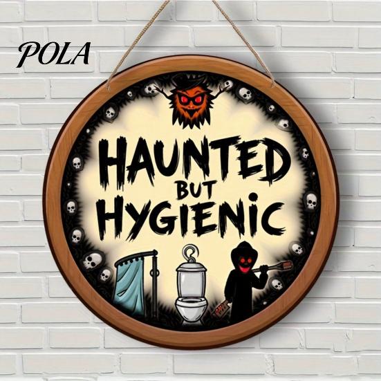 Waterproof Halloween Sign Bathroom Hanging Ornaments, Creative Ghost Wooden Party Decoration Sign, Decorative Wall for Restroom Rustic Wood Decor
