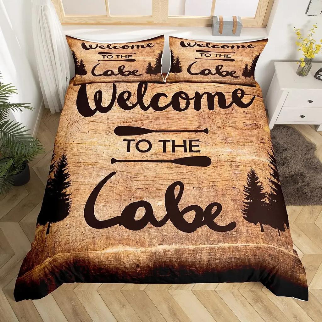 Fishing Hunting Duvet Cover Set Queen Lake House Comforter Cover Fishing Pole Paddle Bedding Set For Boys Girls Farmhouse Decor