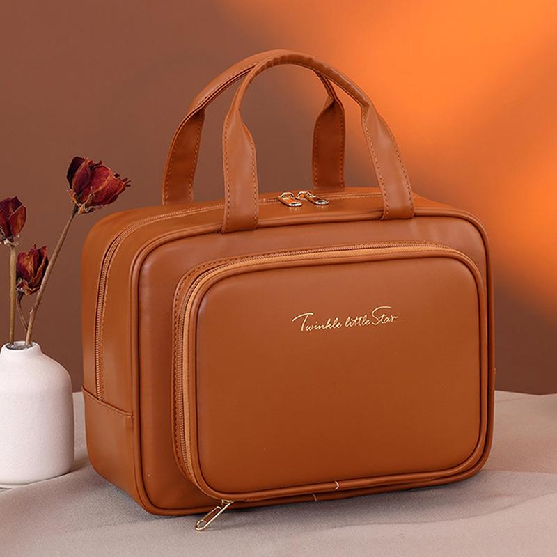 1 Stück Pu-Leder Doppelschicht-Make-up-Tasche Große Kapazität Kosmetiktasche Luxus-Kosmetik-Organizer Damen Reiseutensilien