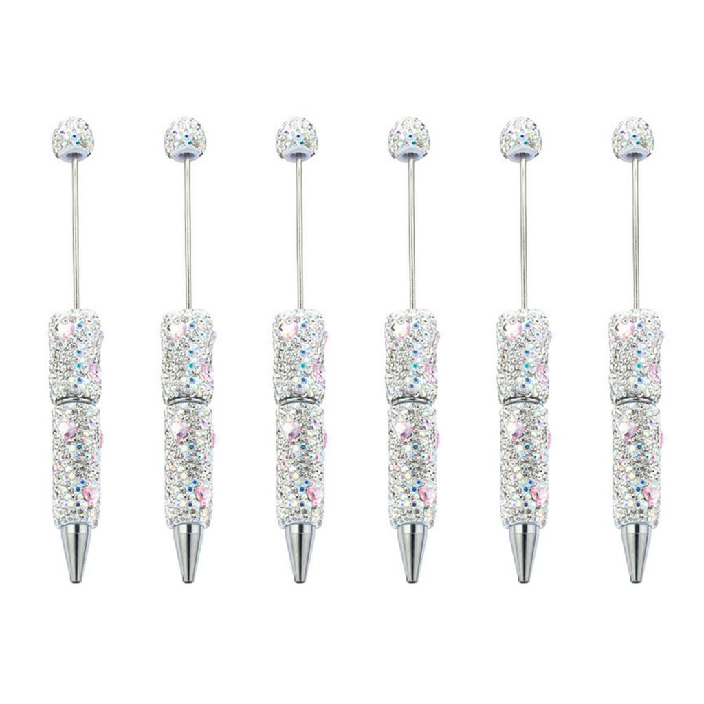 6pcs Glittering Beadable Pen Ballpoint Pen Black Ink Pen 1.0mm Smooth Writing Pen Rhinestones Fancy Pen School Supplies