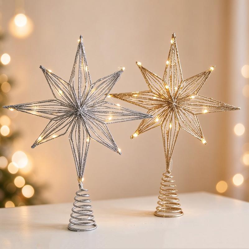 1Pcs Christmas Home Party Decoration Christmas Tree Toppers Star With Led String Lights Ornaments For Festival Party New Year