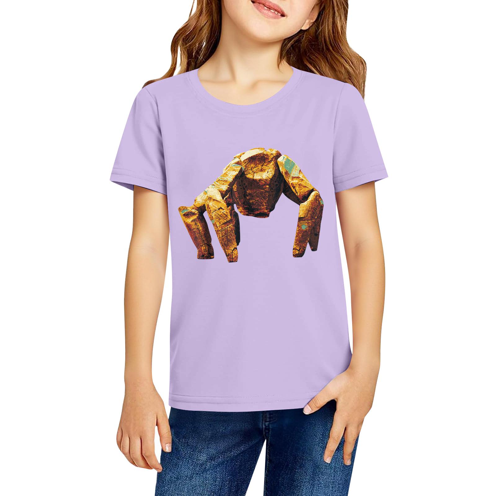 

Модная рабочая одежда с короткими рукавами и круглым вырезом, топы с принтом для детских летних топов 140 фиолетовый