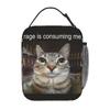 Rage Is Consuming Me Funny Cat Kitten Meme Humor Lunch Bag Casual Lunch Box Portable Insulated Thermal Lunch Bags Cooler Bag